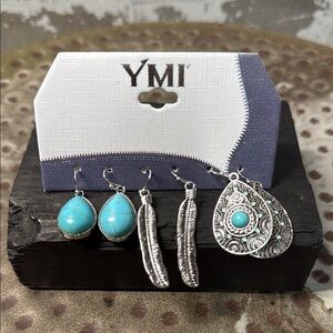 YMI Silver and Turquoise Earring Set